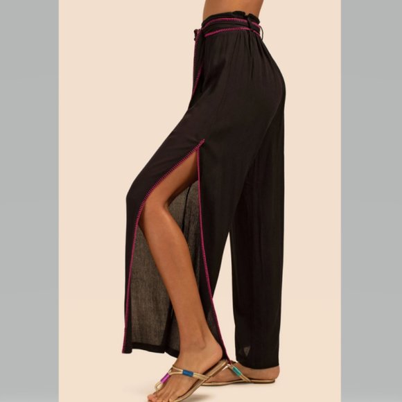 Trina Turk Brittany Side Slit Cover Up Pants in Black Size L NWT - Picture 3 of 12